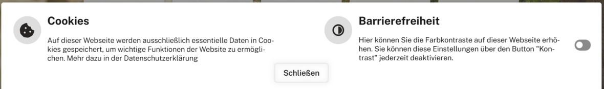 Coockie und Barrierefrei Hinweis auf der Homepage